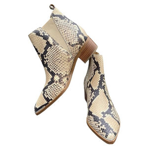 Marc FISHER Beige Animal Print Snake Stacked Heel Leather Chelsea Booties 7M